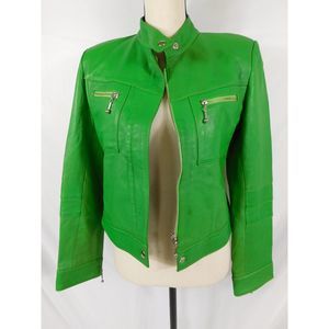 Luciano Collection Green Soft Leather Moto Jacket Small